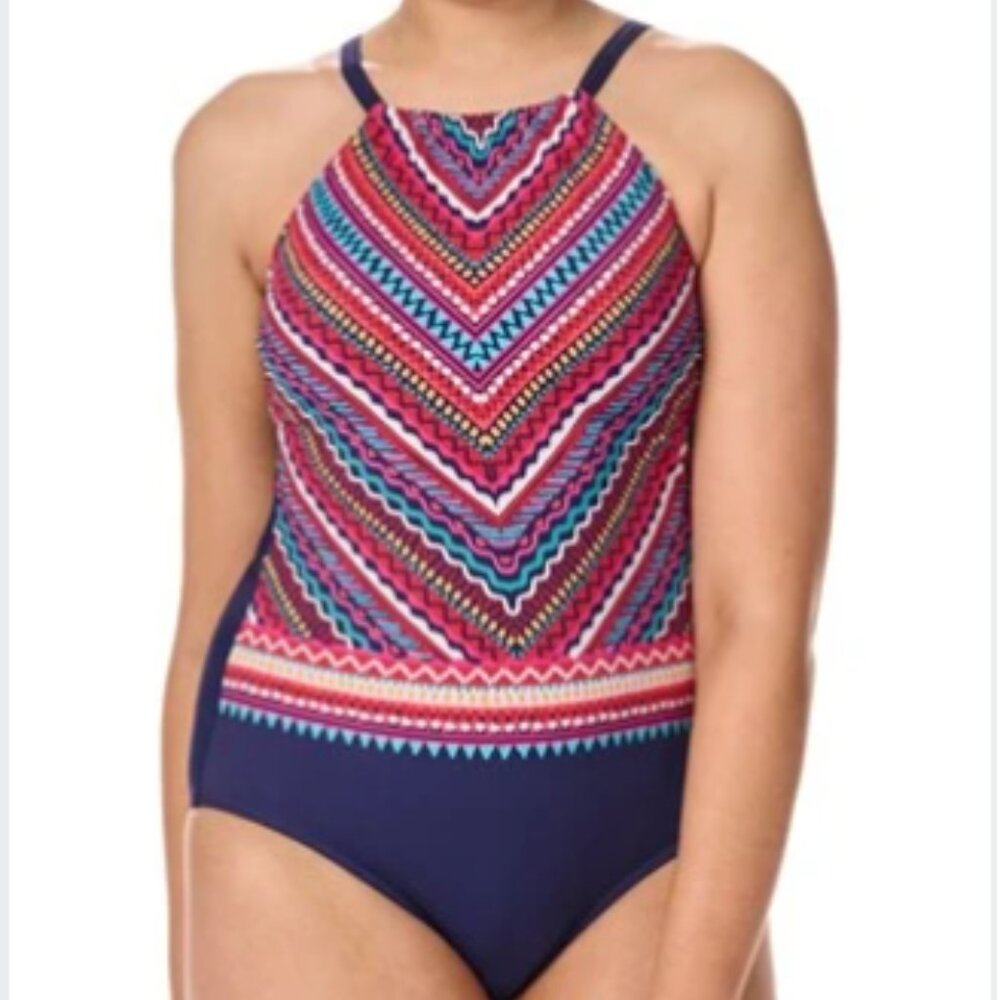 Thassos High Neck One-Piece Swimsuit Navy Size 10 Cup C NWT Mastectomy‎